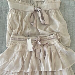 Light Beige Ruffle Tiered Skirt Set with Satin Tie